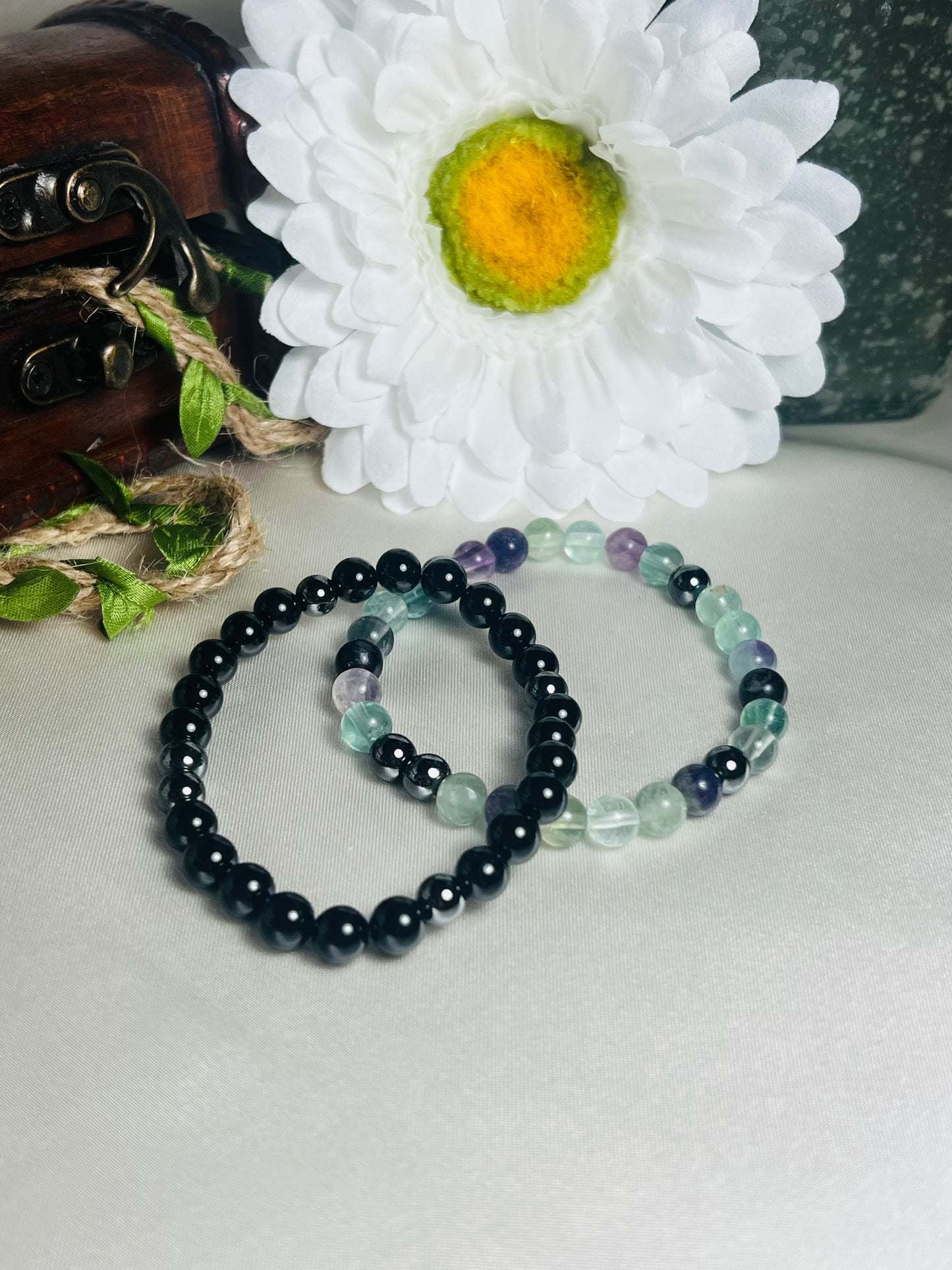 Black Tourmaline/Fluorite ADHD Healing Bracelets