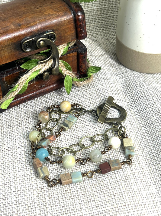 Amazonite, Jasper and Chain Bracelet