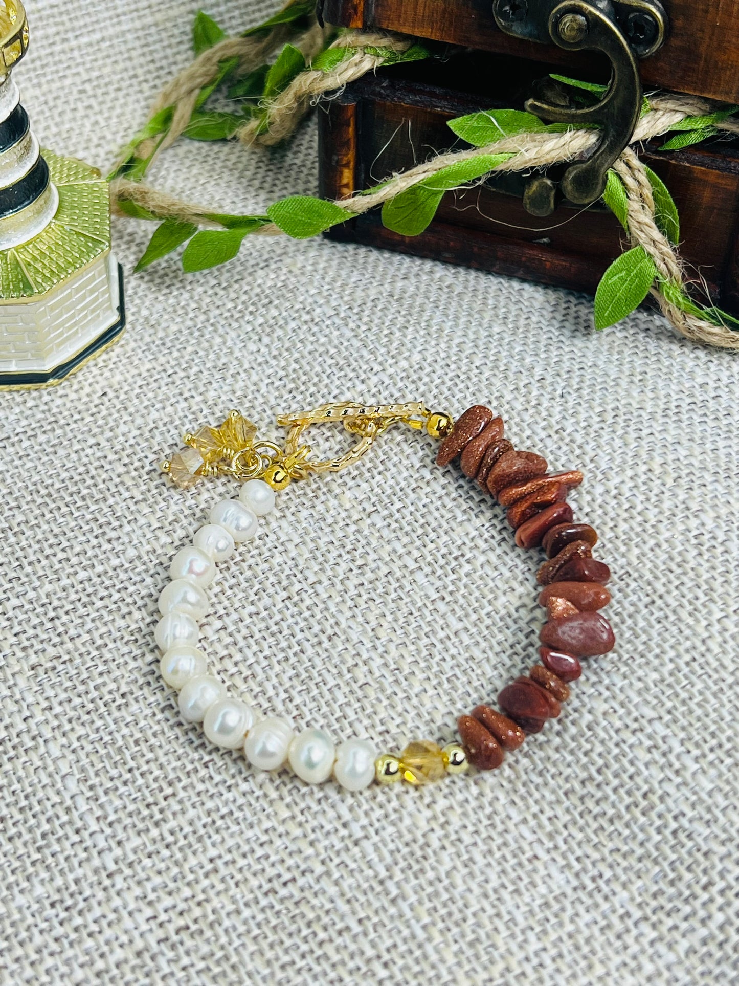 Sunstone and Pearl Bracelet